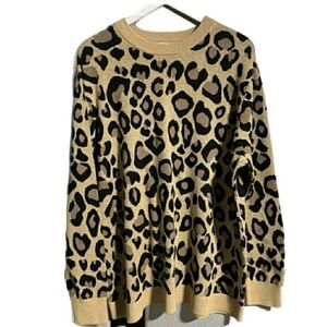 Ava & Viv, Leopard Print, Brown & Black Crew Neck Sweater, 3X